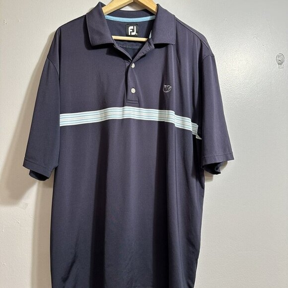 FJ FootJoy Men's Gray Blue Stripes Short Sleeve Polo Shirt Embroider‎ Duck Sz XL - Picture 1 of 9